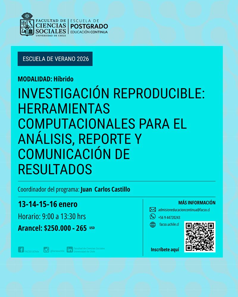 Afiche Escuela de Verano 2026: Investigación reproducible